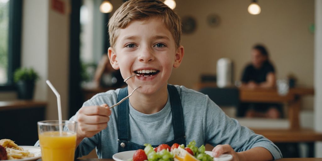 Child with braces eating healthy food, avoiding hard snacks