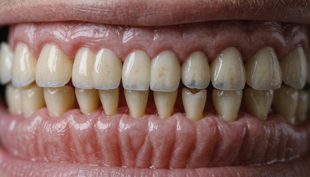 Close-up illustration showing healthy gums versus receding gums, highlighting the difference in gum line and tissue health.